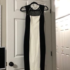 Bebe midi dress black white cocktail XXS
